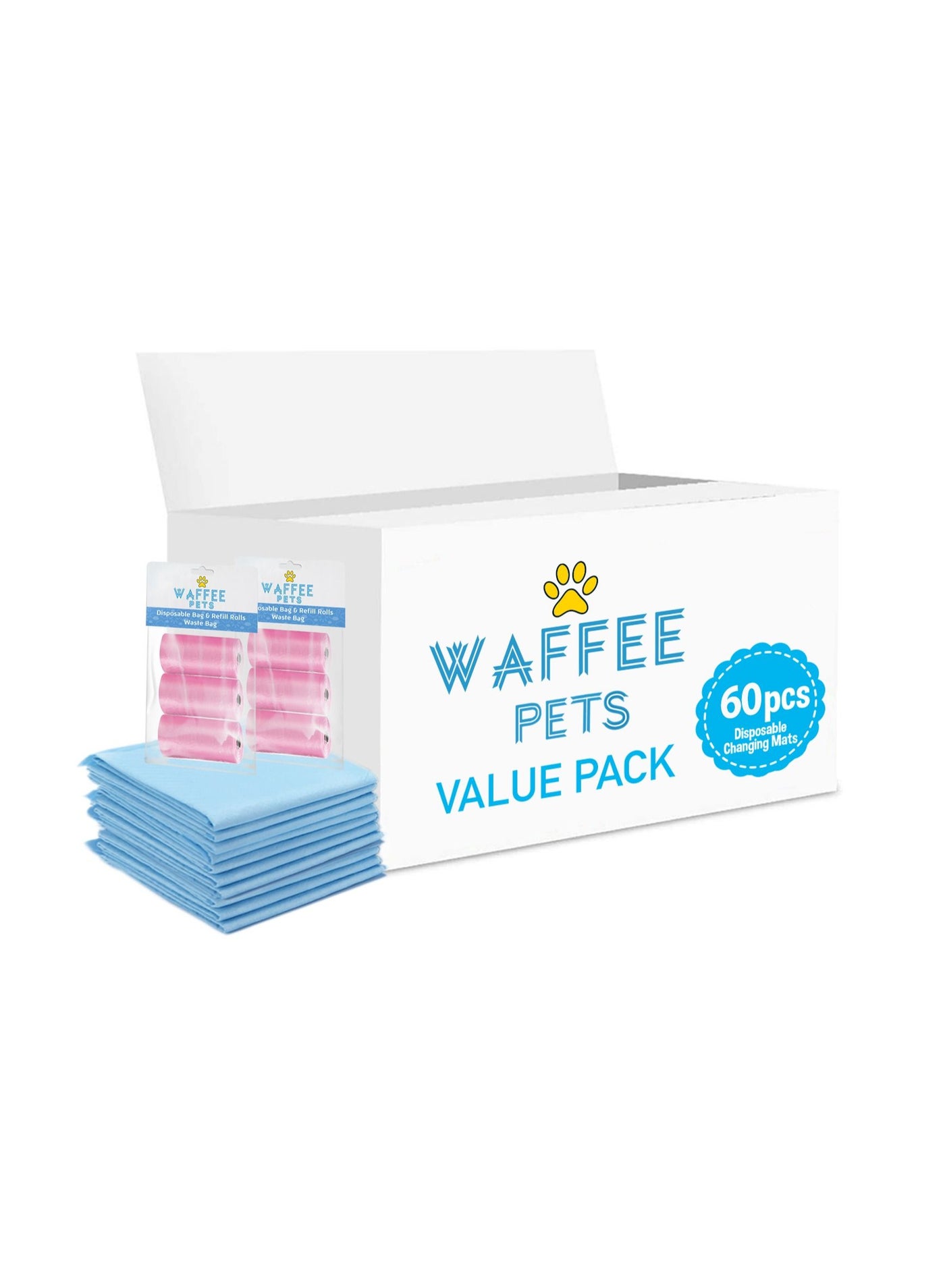 Waffee Disposable Changing Mat 60 + Pack of 2 Refill PINK (6 Rolls) 120 Nappy Bags