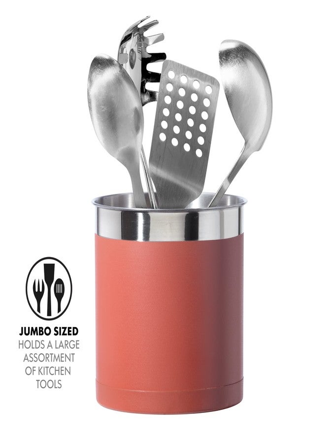 OGGI Stainless Steel Jumbo Utensil Holder - 7" Utensil Caddy, Weighted Base for Stability - Extra Large Utensil Crock and Countertop Utensil Organizer, Brick Red - Image 3