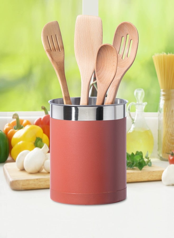 OGGI Stainless Steel Jumbo Utensil Holder - 7" Utensil Caddy, Weighted Base for Stability - Extra Large Utensil Crock and Countertop Utensil Organizer, Brick Red - Image 4