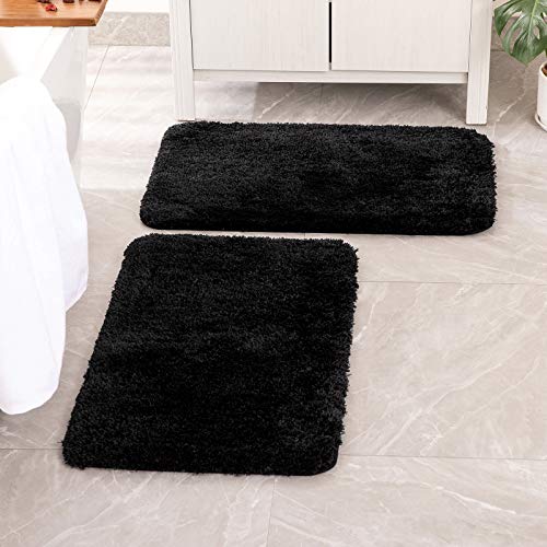 MIULEE Set of 2 Non Slip Shaggy Bathroom Rugs Extra Thick Soft Bath Mats Plush Microfiber Absorbent Water for Tub Shower Machine Washable (Black, 16x24 inches) - Image 1