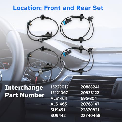 Ruizure ABS Wheel Speed Sensor Front Rear Left Right fit for GMC Yukon XL 1500, Chevy Tahoe Suburban Avalanche, Cadillac Escalade 2007 2008 2009 2010 2011 2012 2013 2014, Driver Passenger, 4pcs - Image 3