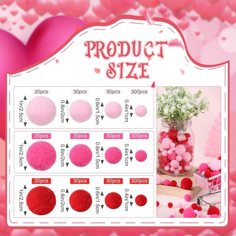 Tegeme 1200 Pcs Pom Poms Balls for Christmas Winter Crafts Home Office School Garlands Decor(Red, Pink, Rose Red) - Image 2