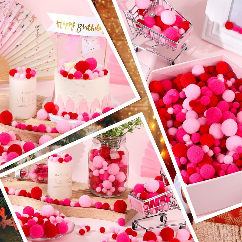 Tegeme 1200 Pcs Pom Poms Balls for Christmas Winter Crafts Home Office School Garlands Decor(Red, Pink, Rose Red) - Image 3