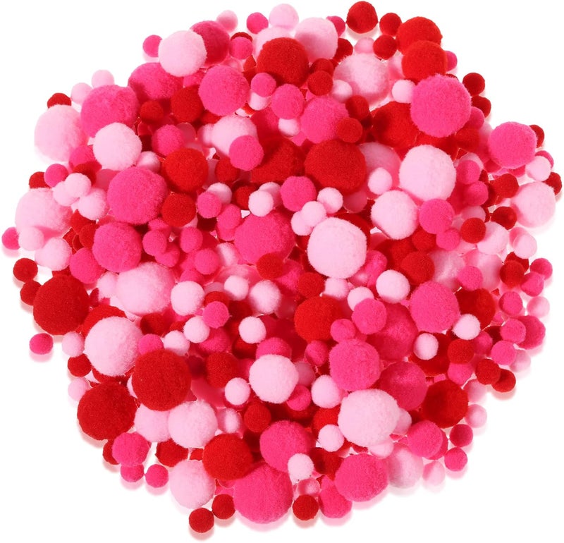 Tegeme 1200 Pcs Pom Poms Balls for Christmas Winter Crafts Home Office School Garlands Decor(Red, Pink, Rose Red) - Image 1