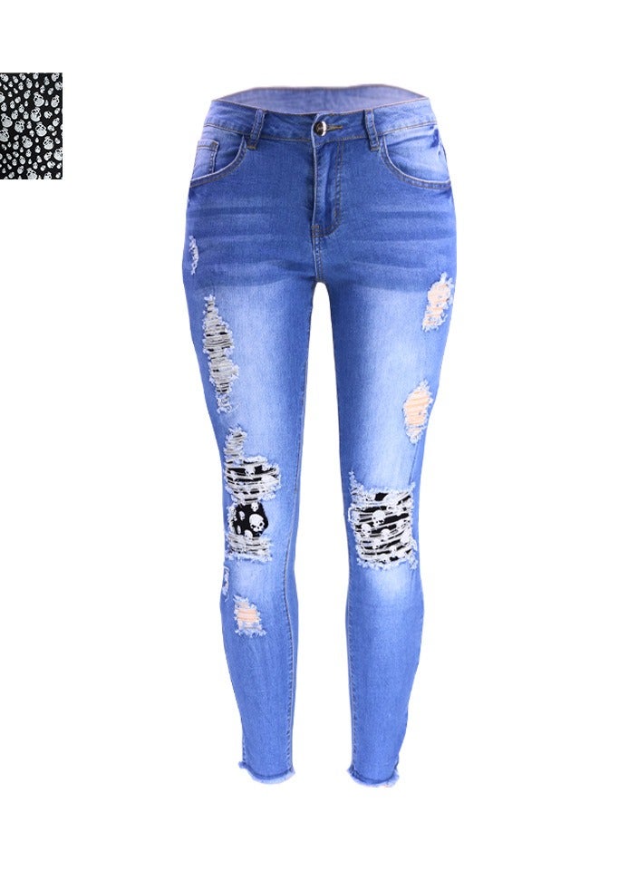 Loquat Stylish Ripped Patch Women's Denim Trousers - Image 1