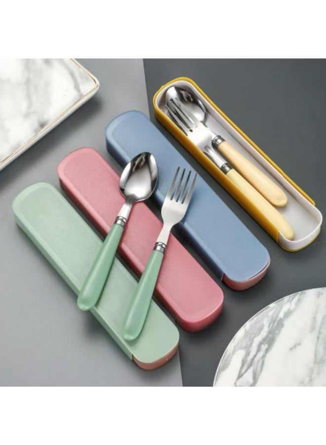 3 Pcs Stainless Steel Portable Cutlery Set Spoon Fork Set with Storage Box Round Handle Green - Image 4