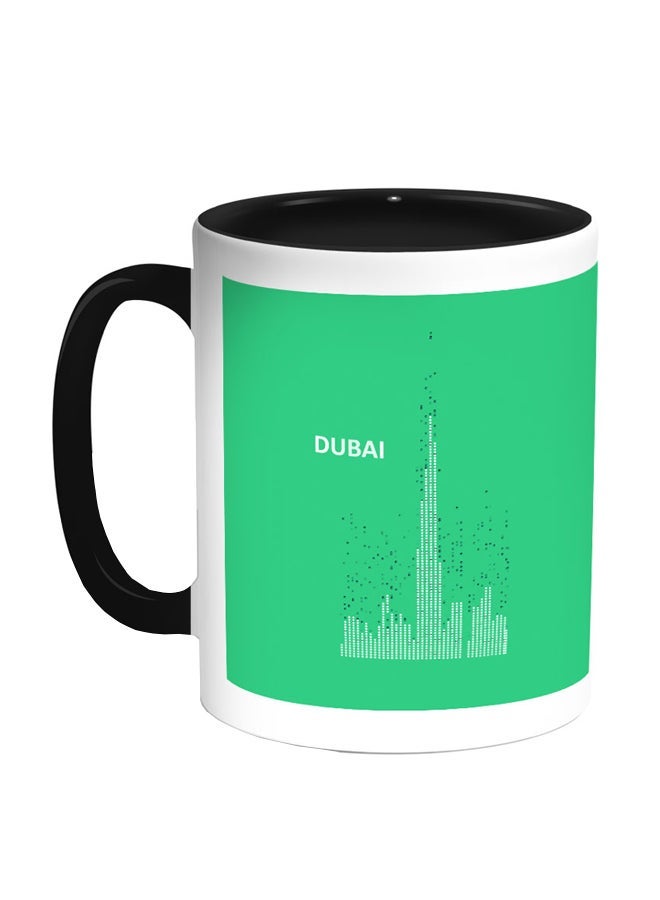 RYN Dubai Towers Printed Coffee Mug Green/Black/White 11ounce