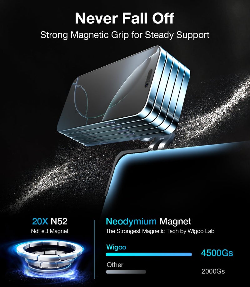 Wigoo Magnetic Phone Mount for Tesla Model 3/Y/S/X Accessories, 【Strongest Magnet & No Blocking View】 Screen Side Magnetic Holder for Magsafe iPhone 17-12 & Android - Clamp (No Glue) - Image 3