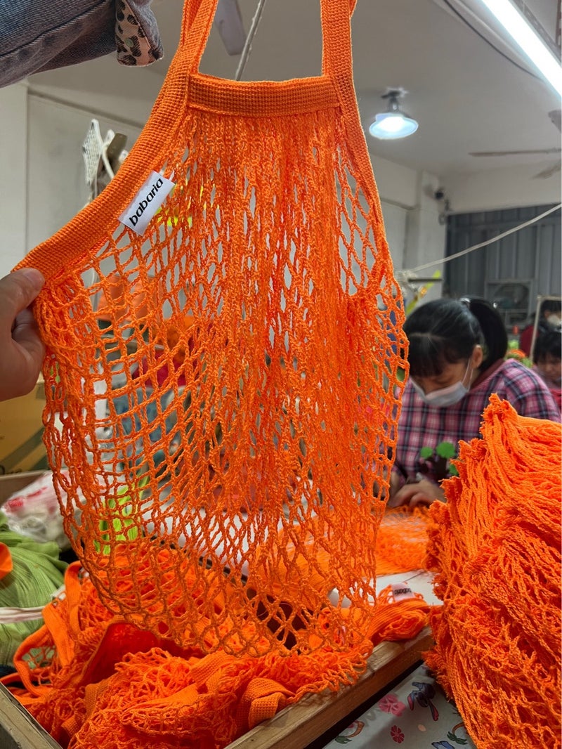 Cotton Mesh Bag for Grocery Beach Toys ORANGE RED RPET 