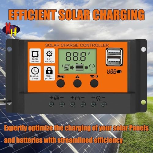 kh 20A Solar Charge Contoller 12V/ 24V Solar Panel Charge Controller Intelligent Regulator with Dual USB Port Auto Parameter LCD Display - Timer Setting ON/Off Hours (20 A) - Image 3
