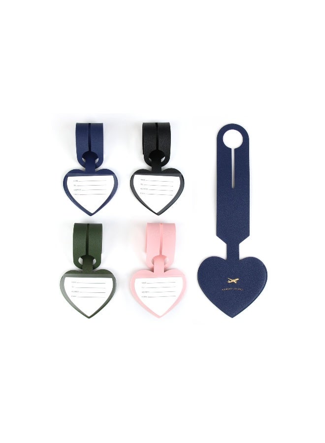 PU Leather Luggage Tags, Waterproof Suitcase Name id Tags with Adjustable Strap Personalized Heart Identifier Travel Bag Baggage Labels Holder Set for Flight Baggage Travel Accessories(4 Colors)  - Image 1