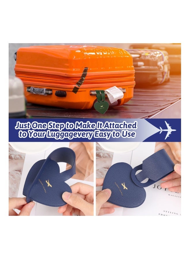 PU Leather Luggage Tags, Waterproof Suitcase Name id Tags with Adjustable Strap Personalized Heart Identifier Travel Bag Baggage Labels Holder Set for Flight Baggage Travel Accessories(4 Colors)  - Image 2