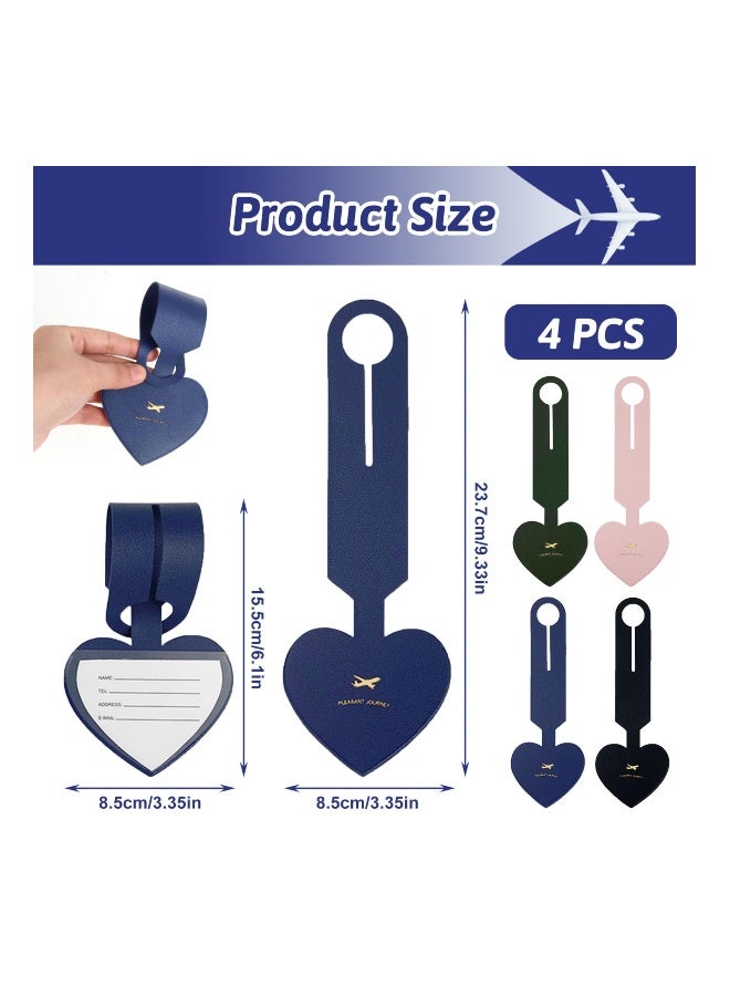 PU Leather Luggage Tags, Waterproof Suitcase Name id Tags with Adjustable Strap Personalized Heart Identifier Travel Bag Baggage Labels Holder Set for Flight Baggage Travel Accessories(4 Colors)  - Image 5