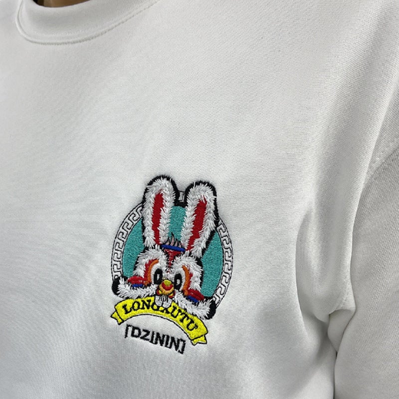 Printed Rabbit Short-Sleeved Men'S Trendy Brand Fashion Round Neck T-Shirt Red Birth Year Top Trendy Embroidered Men'S Base Shirt - Image 5