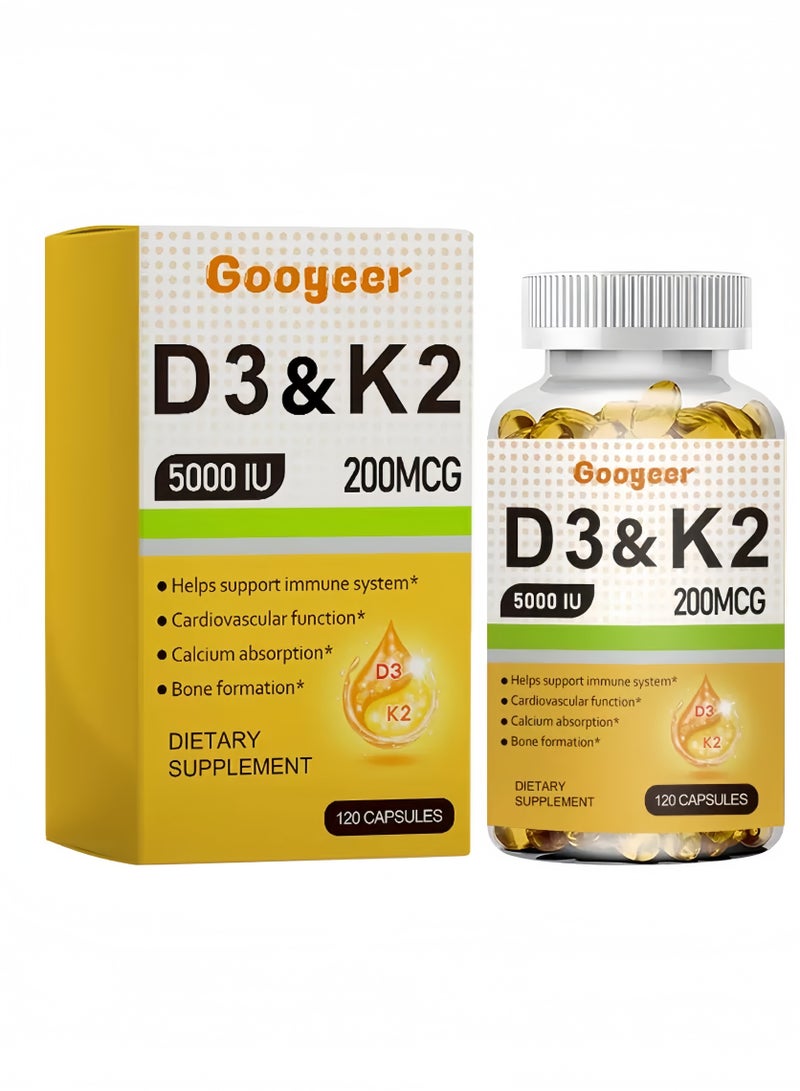 K2 Vitamin D3 & K2, 5,000 IU/200 mcg 120 Veg Capsules - Image 1