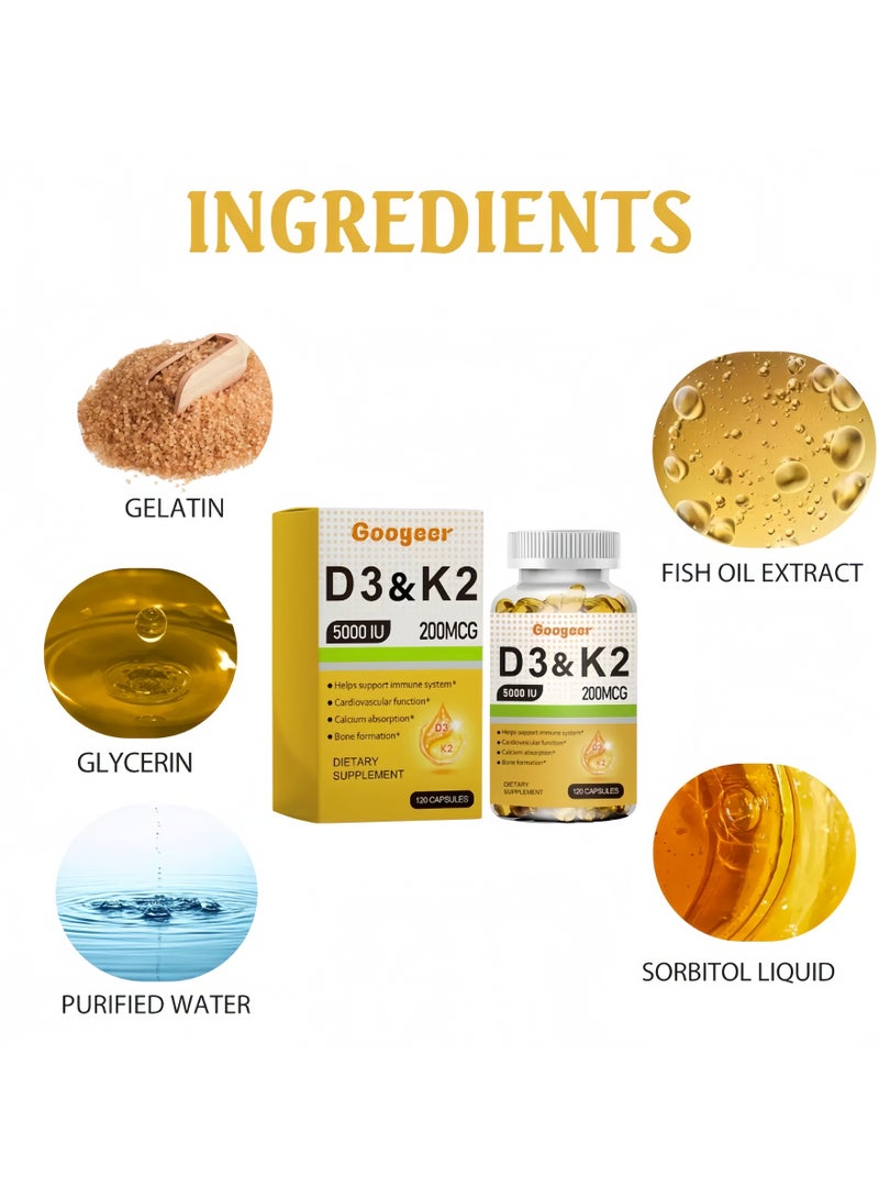 K2 Vitamin D3 & K2, 5,000 IU/200 mcg 120 Veg Capsules - Image 4