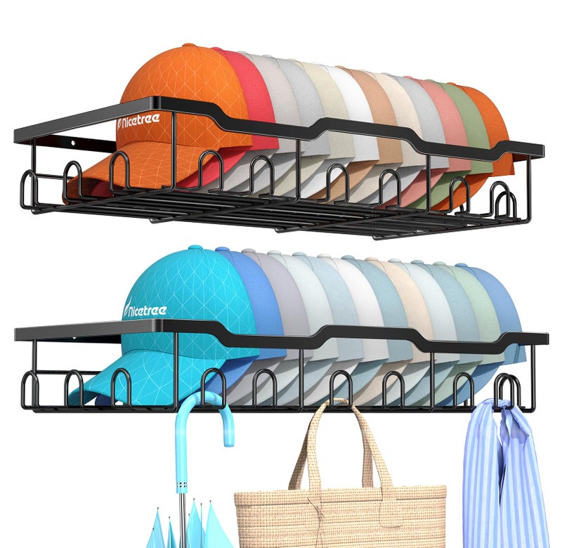 Nicetree Hat Racks for Baseball Caps Wall  Metal Hat Organizer for 48 Baseball Caps Holder 2 Pack Hat Storage Organizer for Closet Bedroom Living Room
