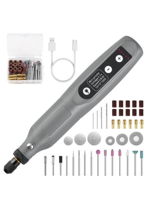Rotary Tool Kit, Cordless 5-Speed Variable and USB Charging Cable Mini Power Rotary Tools, 3.7V with 45pcs Accessories for Cutting, Drilling, Sanding, Engraving, Polishing and DIY Crafts Grey