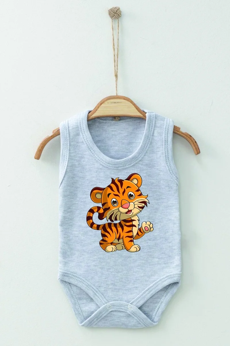 ادا بيبيك تشوكوك Ada Baby Kid Adabebek Cotton Organic Tiger Patterned Strappy Bodysuit Baby Bodysuit