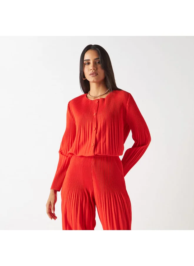 2Xtremz 2Xtremz Pleated Top with Button Closure and Long Sleeves
