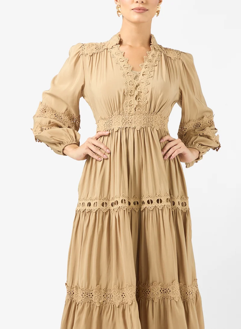 Khizana  Dress With Tiered Lace Inserts for Women | Best Price UAE
