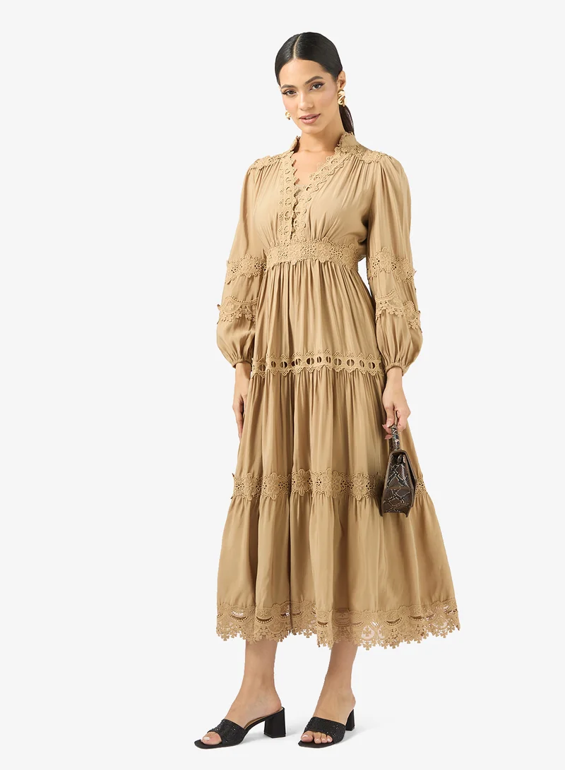 Khizana  Dress With Tiered Lace Inserts for Women | Best Price UAE