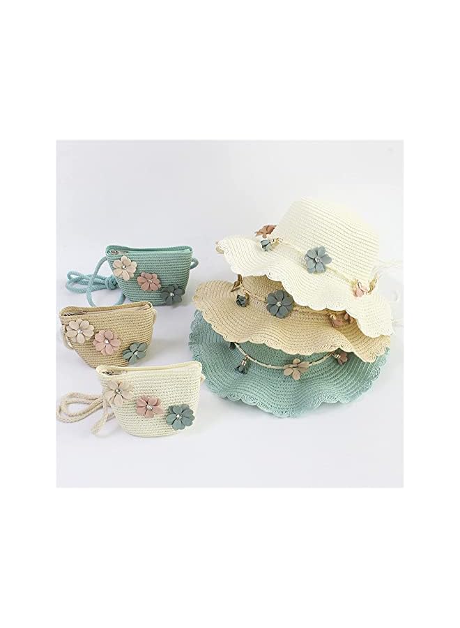Baby Girls Flower Wide Brim Hat Sun Beach Straw Flower Hats with Cute Shoulder Bag - Image 5