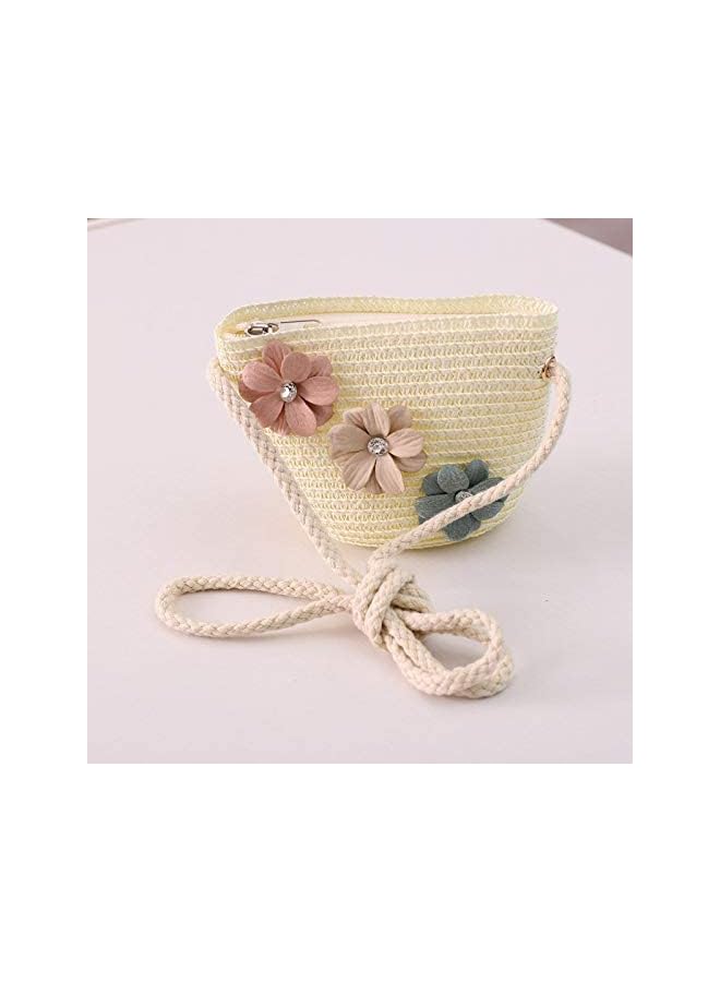 Baby Girls Flower Wide Brim Hat Sun Beach Straw Flower Hats with Cute Shoulder Bag - Image 4