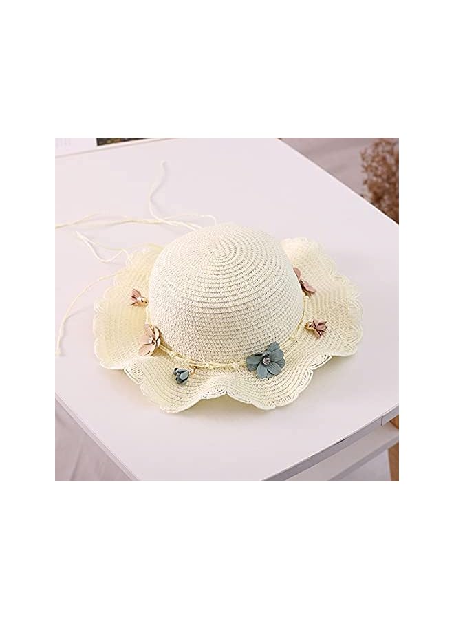 Baby Girls Flower Wide Brim Hat Sun Beach Straw Flower Hats with Cute Shoulder Bag - Image 3