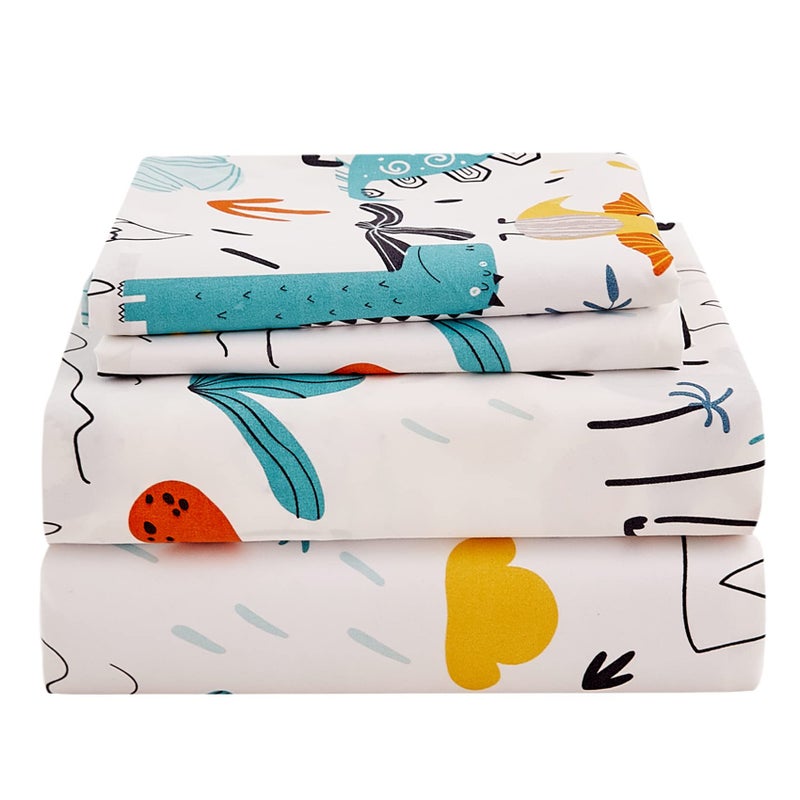 JSD JSD Dinosaur Kids Sheet Set Twin Size 3 Piece Dino Pattern Microfiber Bed Sheets for Boys Girls Deep Pocket