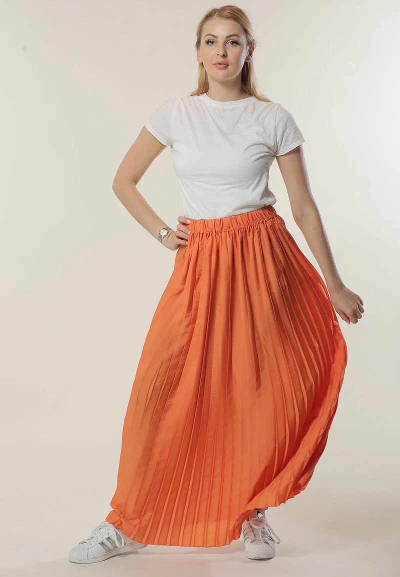 Moistreet  Pleated High Waist Maxi Skirt for Women | Best Price UAE