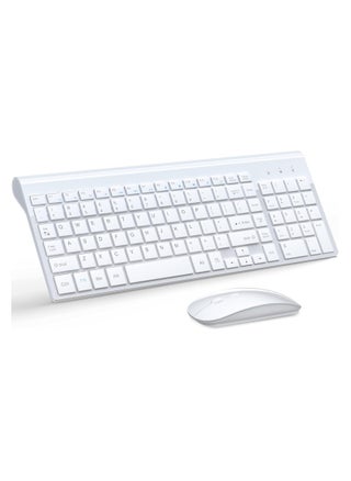 Wireless Keyboard and Mouse Ultra Slim Combo, 2.4G Silent Compact USB Mouse and Scissor Switch Keyboard Set with Cover, 2 AA and 2 AAA Batteries, for PC/Laptop/Windows/Mac - White - pzsku/Z8D19E28B37BF88BDAE09Z/45/_/1695715794/de617c4a-d300-4915-adae-b20204fc3cc4