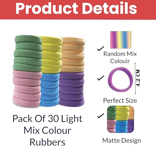 TEMPERIA (30 Pcs) Hair Band for Women & Girls - Ultra Premium Rubber Band - Elastic Ponytail Hairband Ties Accessories - Light Random Colours (DN02) - Image 2