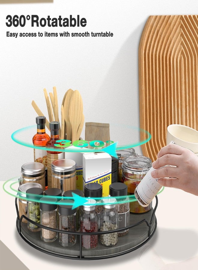 AXTEE Lazy Susan Turntable Organizer with Anti-Slip Mat for Cabinet Pantry Kitchen Countertop Refrigerator Office, Pine Wood, 12", Grey - Image 2
