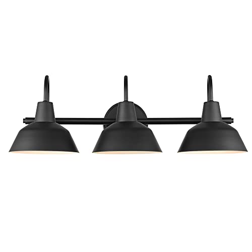 Globe Electric 65554 Barnyard 3-Light Vanity Light, Matte Black, White Interior Shades - Image 4