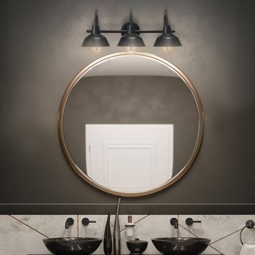 Globe Electric 65554 Barnyard 3-Light Vanity Light, Matte Black, White Interior Shades - Image 2