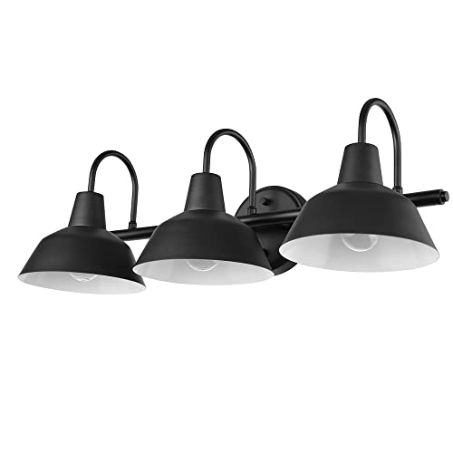 Globe Electric 65554 Barnyard 3-Light Vanity Light, Matte Black, White Interior Shades - Image 1