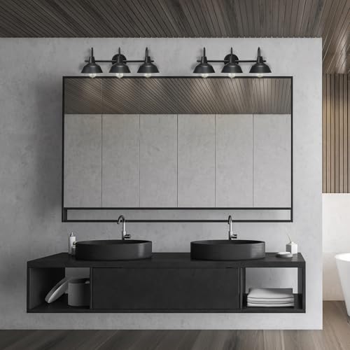 Globe Electric 65554 Barnyard 3-Light Vanity Light, Matte Black, White Interior Shades - Image 3