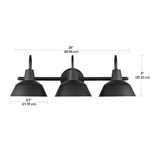 Globe Electric 65554 Barnyard 3-Light Vanity Light, Matte Black, White Interior Shades - Image 5
