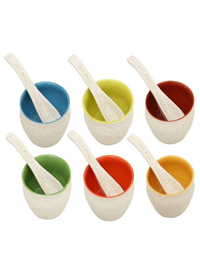 Telver Ceramic Soup Bow with Spoon, 300ml Pack of 6 Multi Colour - Image 1