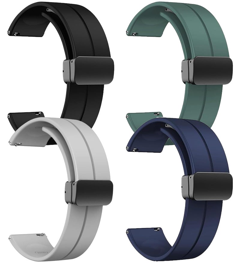 CERLINK 22MM Silicone Strap with Folding Magnetic Lock for Samsung Galaxy Watch 3 45mm/Galaxy Watch 46mm/Gear S3 Classic/Frontier & All 22mm Smart Watches Pack-4 (Black,Grey,Green,Navy) - Image 1