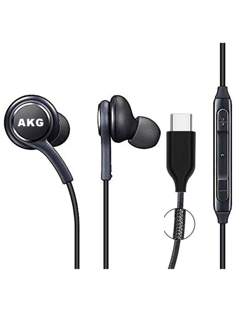 ATECH 2024 AKG Designed In-Ear Stereo Headphones for Samsung Galaxy S24/S23/S22/S21/S20, Note 10/10+ – Type-C Connector with Microphone & Volume Control (Black) - Image 1