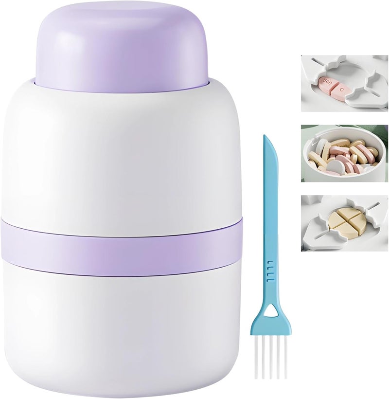Pill Splitter Perfect For Halves Quarters, Portable Design Pill Cutter For Home Travel Elderly Pets, Safe Blade Includes Storage Cleaning Brush - Image 1
