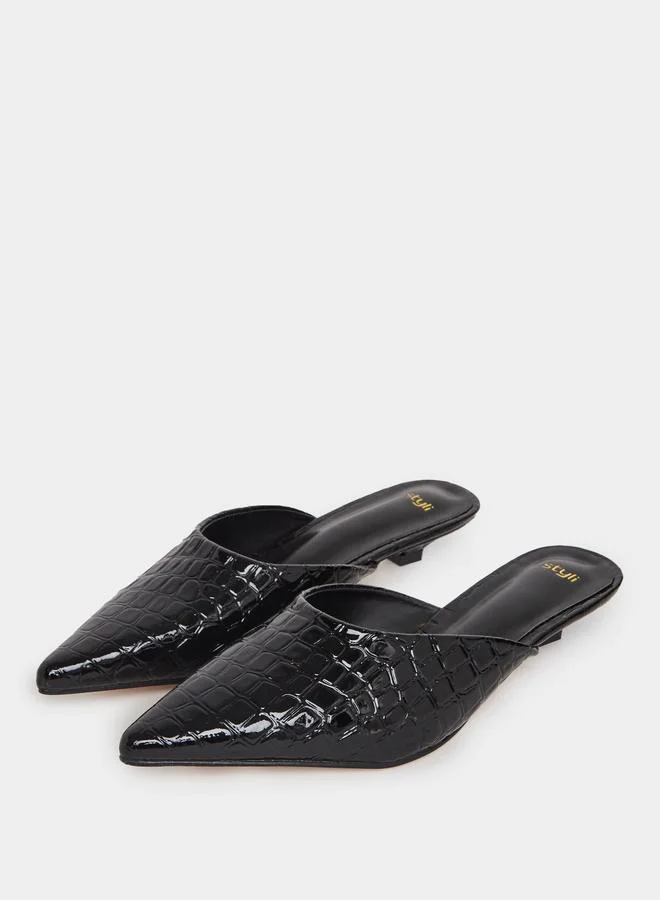 Styli Styli Textured Pointed Toe Slip-On Mules