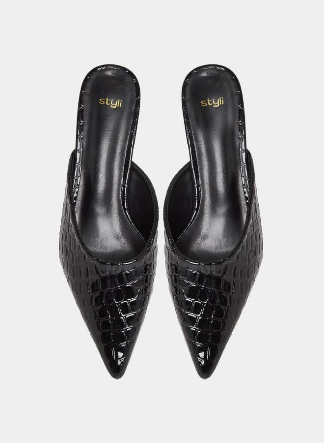 Styli Styli Textured Pointed Toe Slip-On Mules