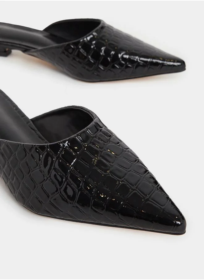 Styli Textured Pointed Toe Slip-On Mules