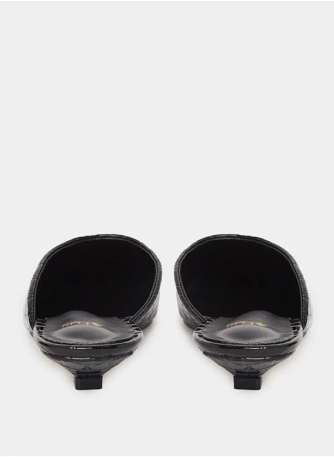 Styli Textured Pointed Toe Slip-On Mules