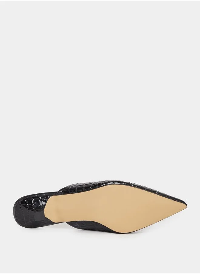 Styli Textured Pointed Toe Slip-On Mules
