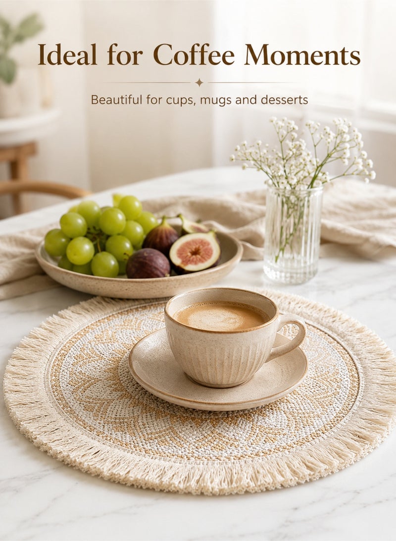 L-duck Round Woven Placemats - 3-Piece Set, Non-slip, Washable, Heat-Resistant Placemats for Kitchens, Dining Rooms, And Party Decor, Bohemian Tassel Ethnic Style Cotton Linen Placemats (33cm) Gold - Image 4