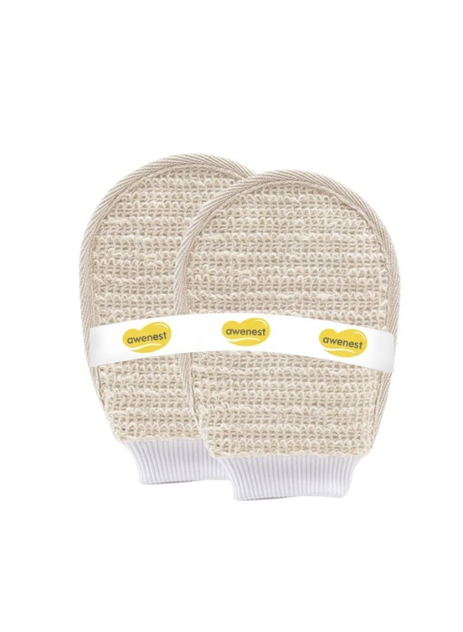 awenest Ramie Bath Glove Loofah Combo | Natural Fiber Exfoliating Gloves for Body Scrubbing | Reusable Deep Cleanser Mitt | Removes Dead Skin & Ingrown Hair | Gentle for Men & Women | Pack of 2 - Image 1